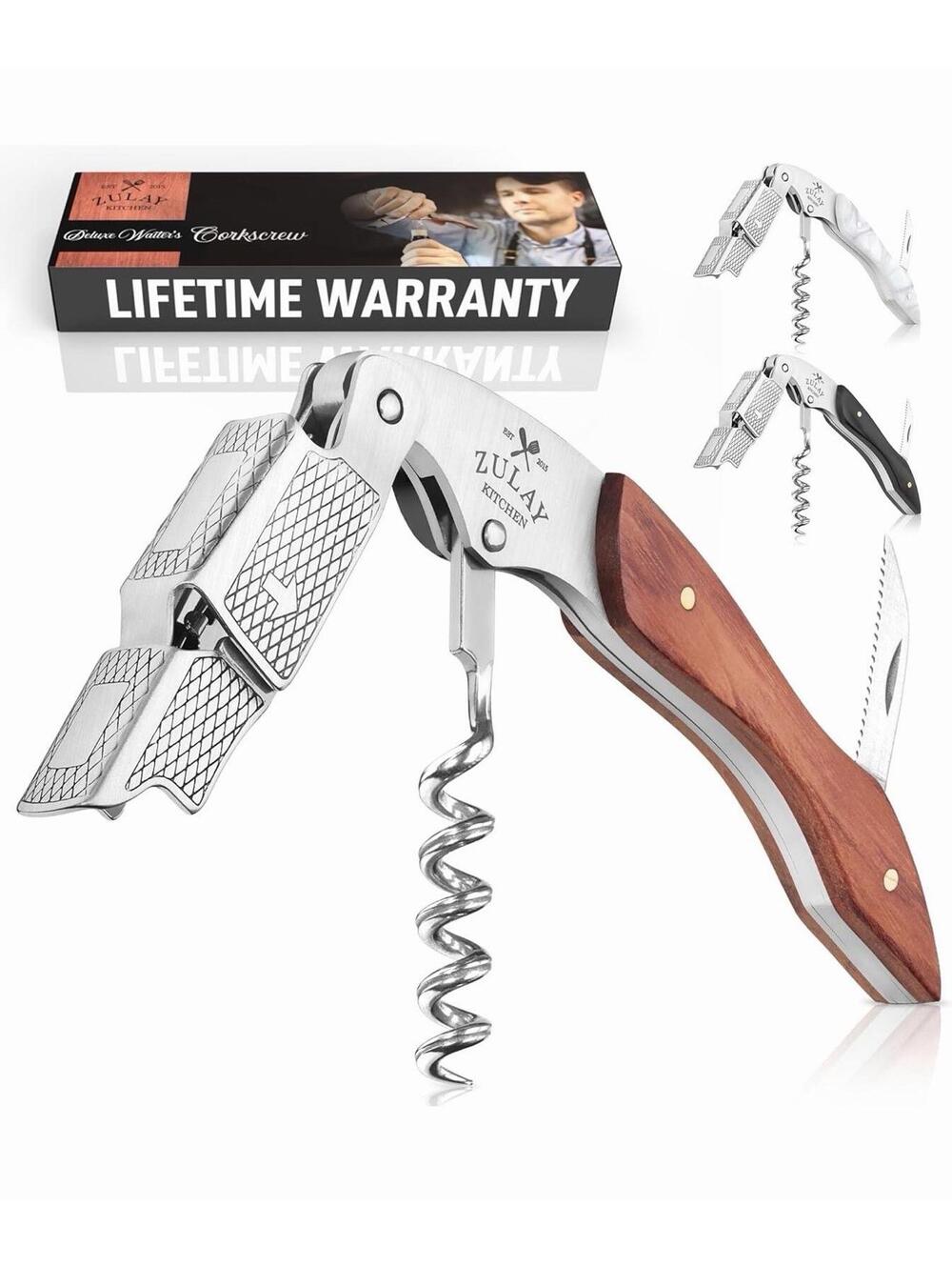 Zulay Kitchen Corkscrew Wine Opener - Premium 420 Stainless Steel & Rosewood Win